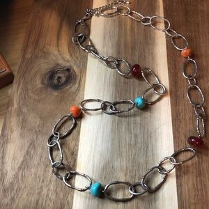 RMN ROMAN JEWELRY Silver Tone Linked Chain W Multi Color Bead Statement Necklace